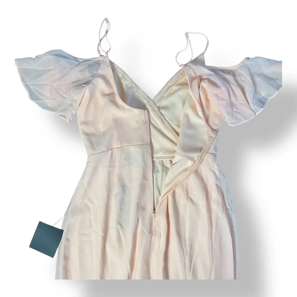 Lulus NWT Brilliant Perfection Blush Pink Cold-Shoulder Tiered Maxi Dress Size S